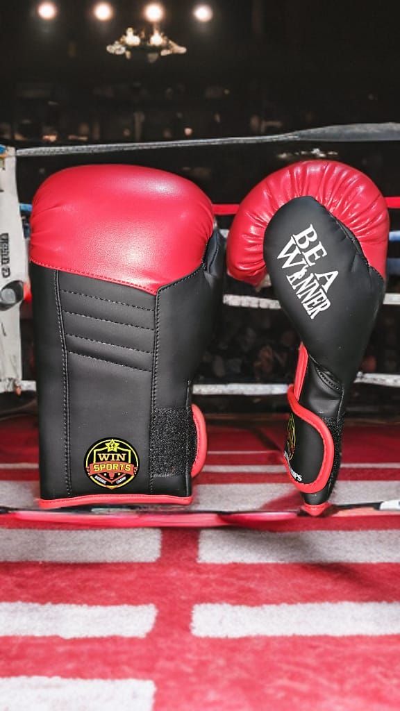 WIN SPORTS Junior Boxing Gloves, Red and Black,Hook and Loop Closure, Junior Champs