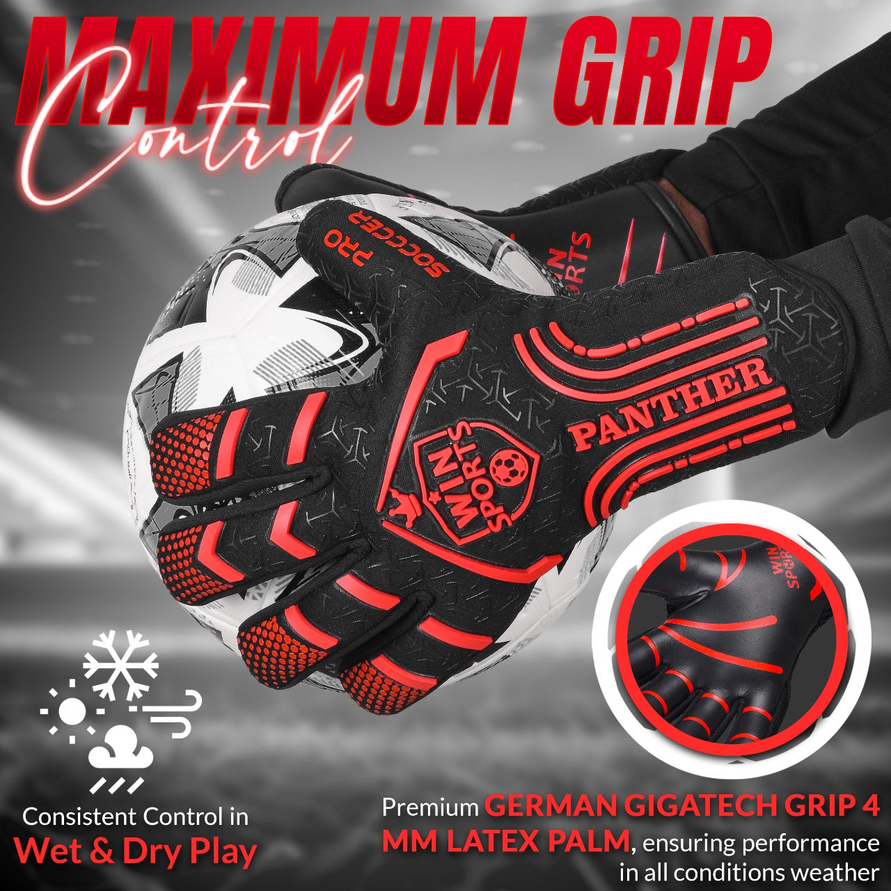 WIN GoalKeeper Gloves (Red Panther)