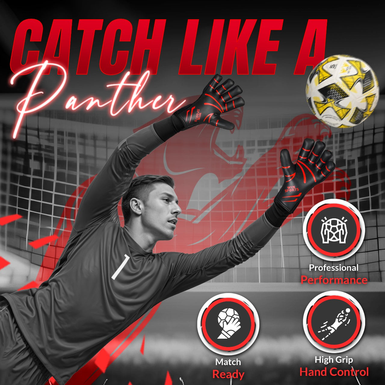 WIN GoalKeeper Gloves (Red Panther)