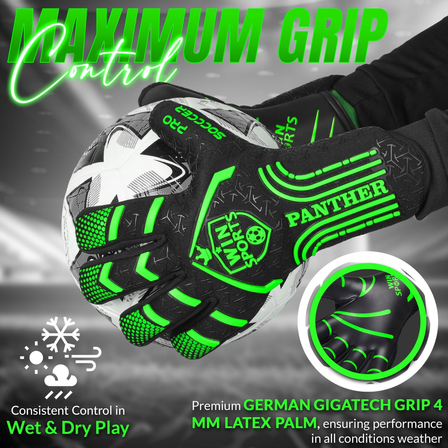 WIN GoalKeeper Gloves (Green Panther)