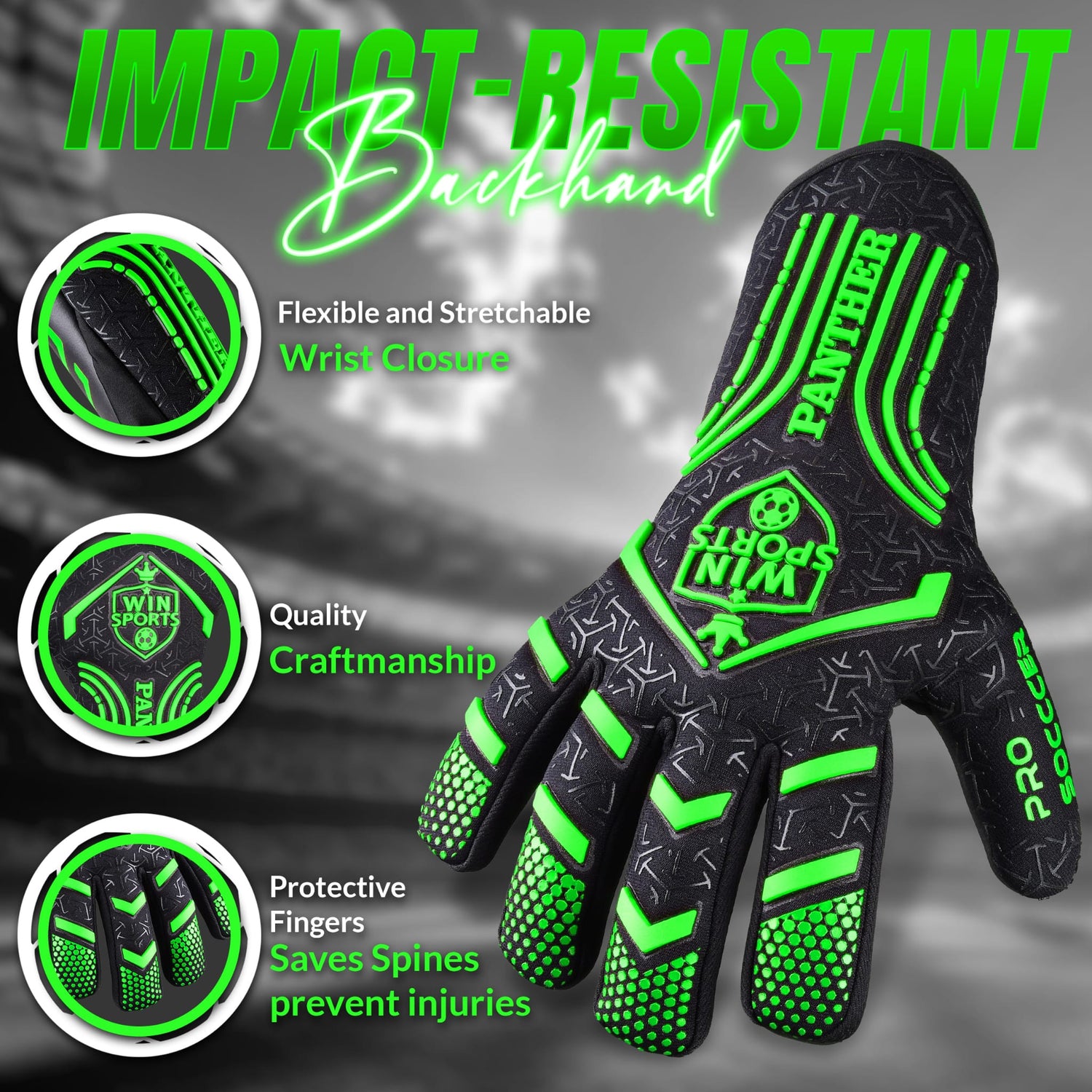 WIN GoalKeeper Gloves (Green Panther)