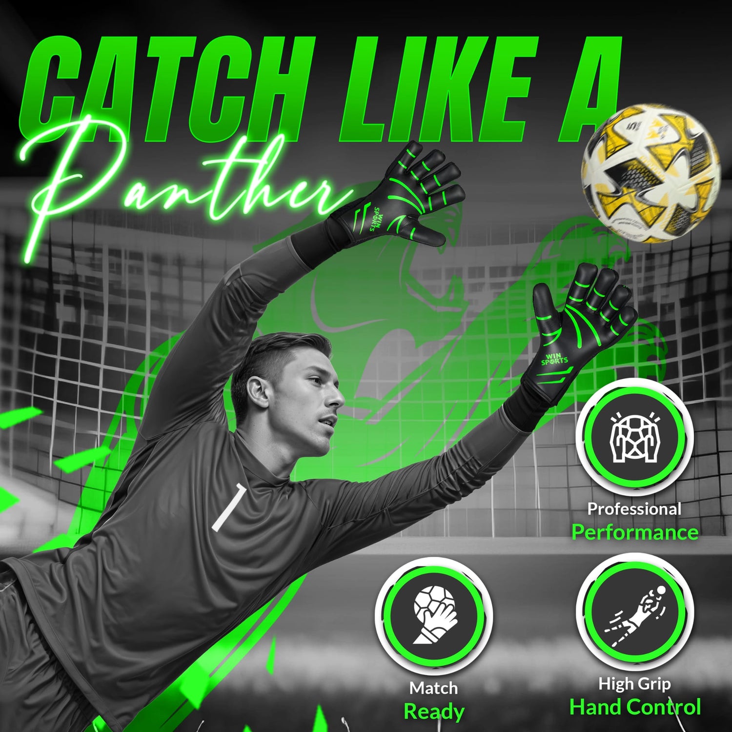 WIN GoalKeeper Gloves (Green Panther)