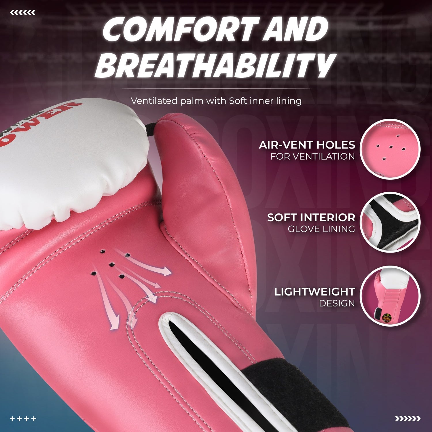 WIN SPORTS Junior Boxing Gloves, White and Pink, Leather, Hook and Loop Closure, Junior Champs