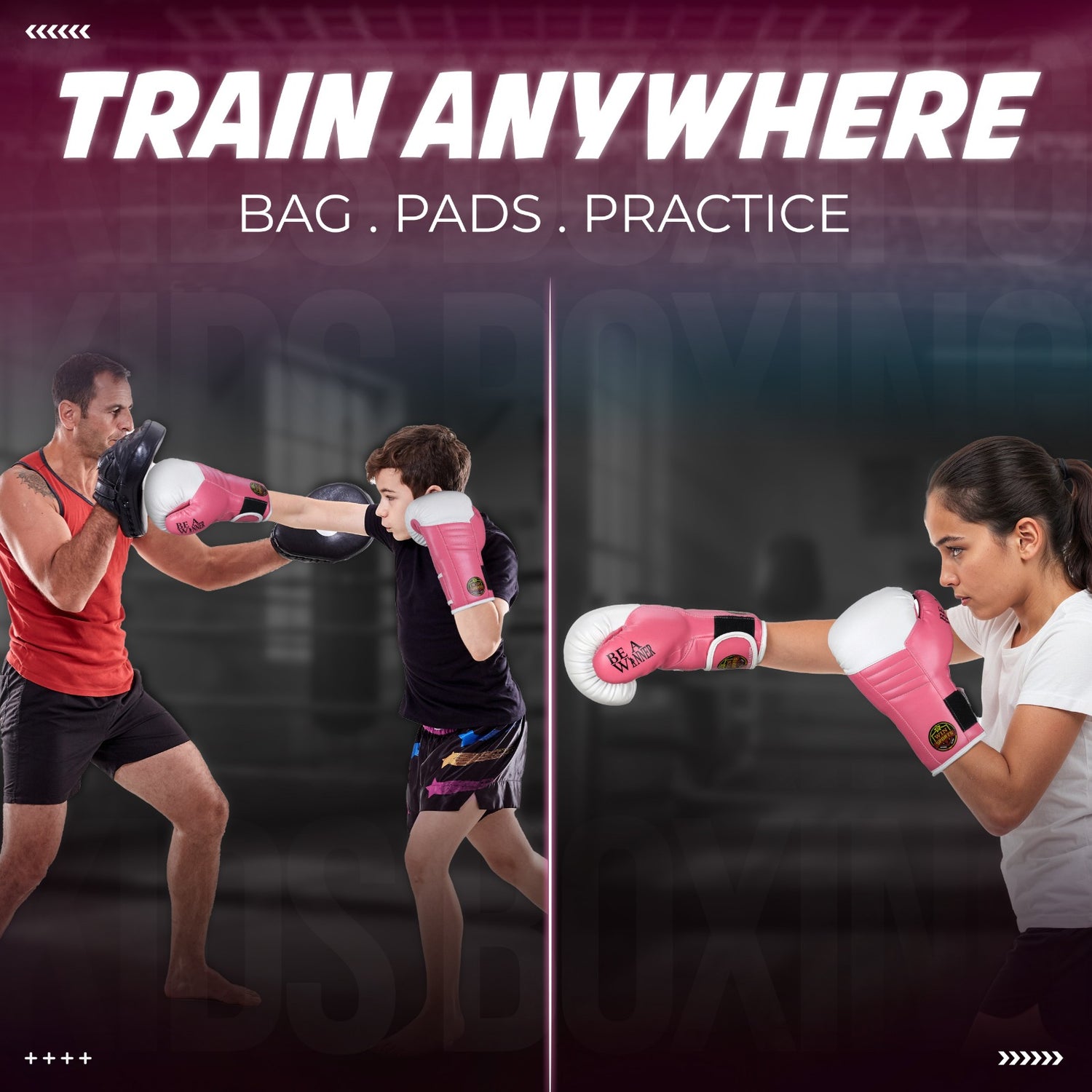 WIN SPORTS Junior Boxing Gloves, White and Pink, Leather, Hook and Loop Closure, Junior Champs