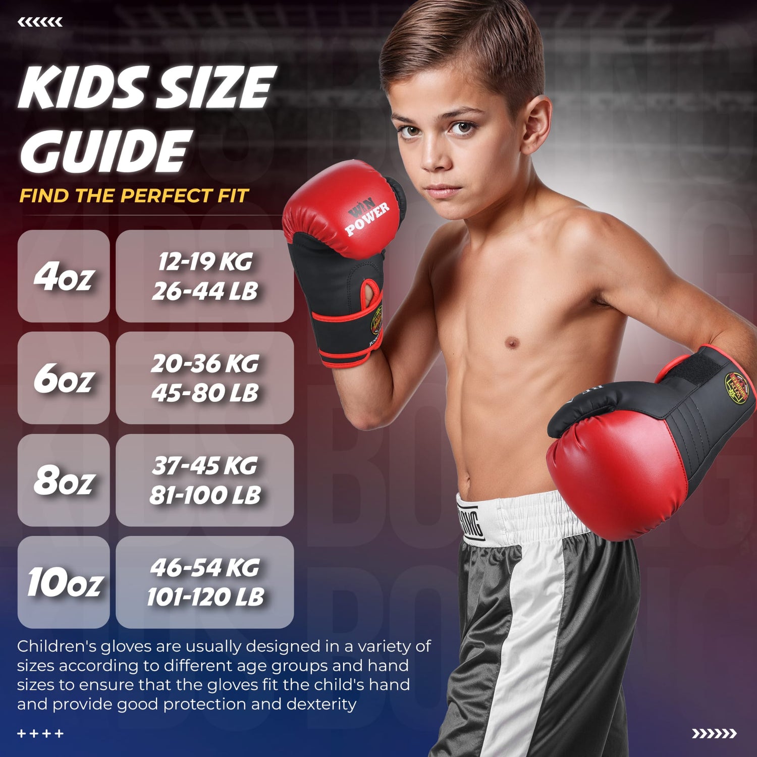 WIN SPORTS Junior Boxing Gloves, Red and Black,Hook and Loop Closure, Junior Champs