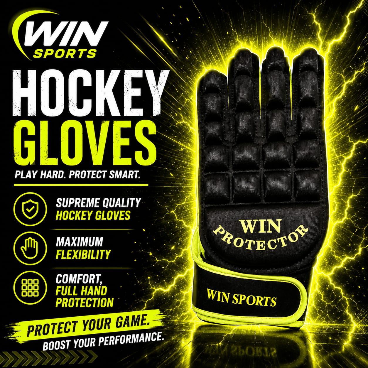 Full Finger Hockey Gloves. LEFT HAND