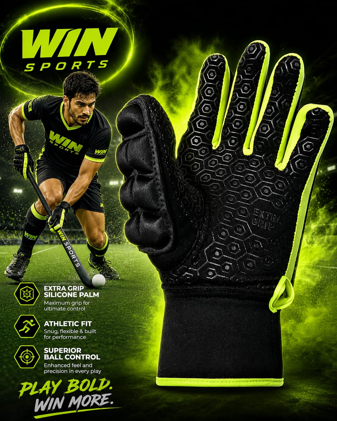 Full Finger Hockey Gloves. LEFT HAND
