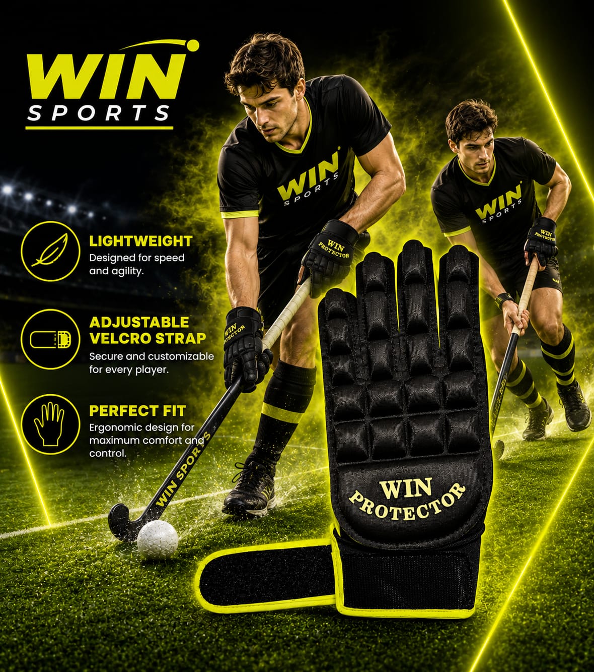 Full Finger Hockey Gloves. LEFT HAND