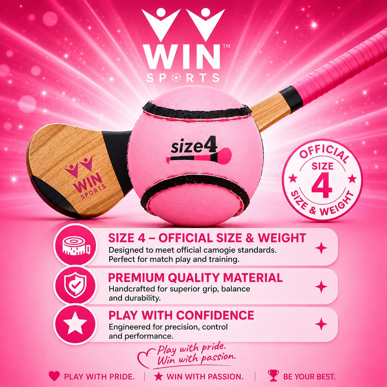 Win Hurling Camogie Pink Sliotars