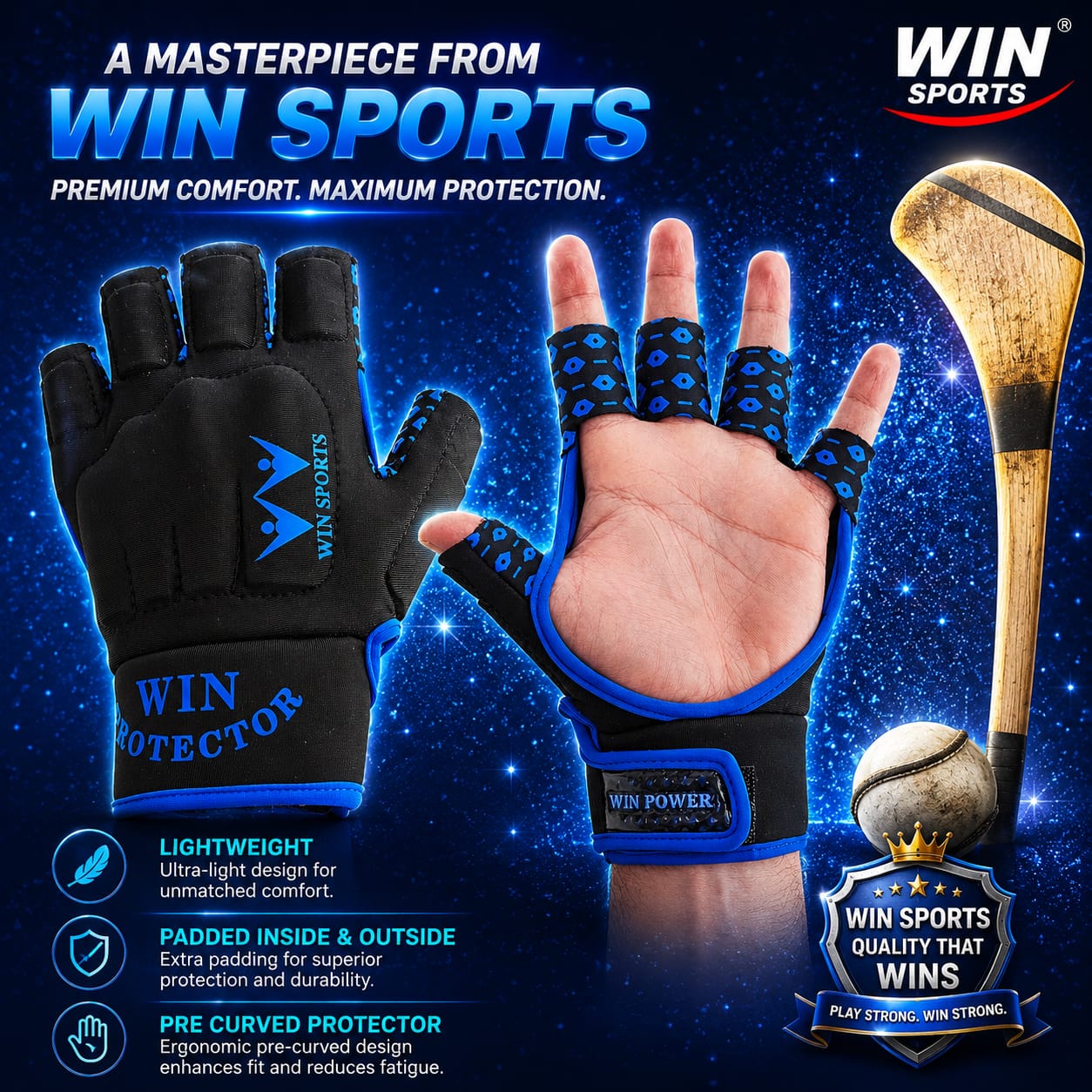 WIN Sports New Hurling Gloves (SENIORS).GAA Compatible.
